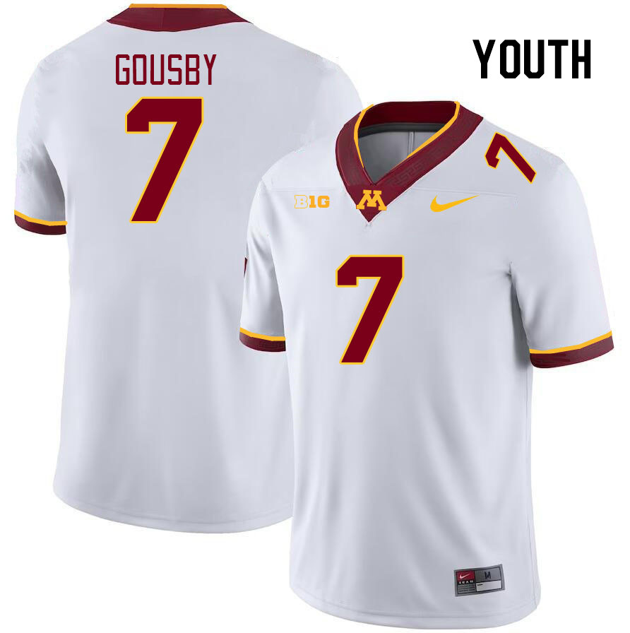 Youth #7 Aidan Gousby Minnesota Golden Gophers College Football Jerseys Stitched-White - Click Image to Close